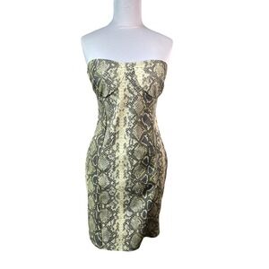 PrettyLittleThing Snakeskin Bodycon Dress Strapless Mini Party UK 16 US 12
